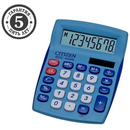Калькулятор настольный Citizen 'SDC-450NBLCFS', 8-разрядный, 120 х 87 х 22 мм, двойное питание, синий