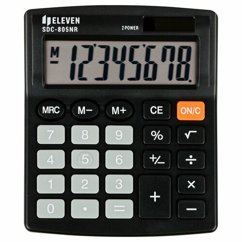 Калькулятор Eleven настольный, 8 разрядов, двойное питание, 127х105х21 мм, черный (SDC-805NR)