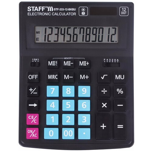 Калькулятор настольный STAFF PLUS STF-333-BKBU ( 200x154 мм) 12 разрядов, черно-синий, 250461 В комплекте: 1шт.