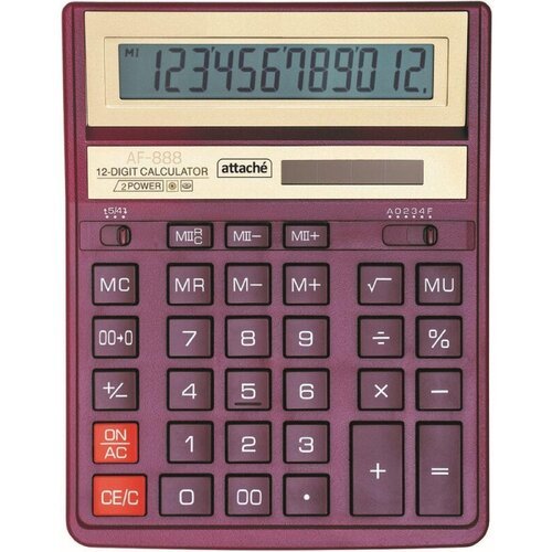 Калькулятор настоль. полн. Attache AF-888,12р, дв. пит,204x158мм, темно-красный