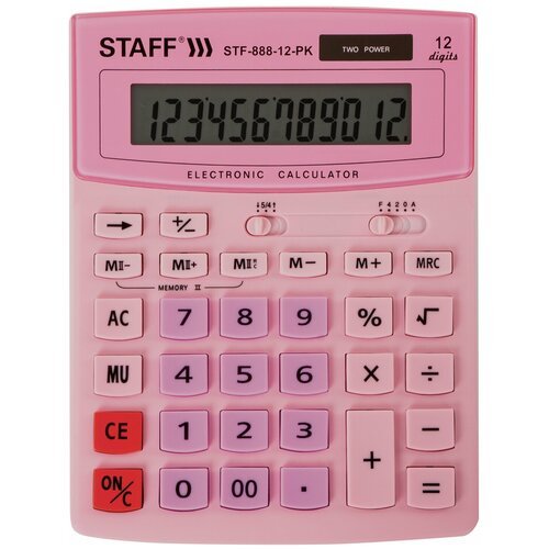 Калькулятор настольный STAFF STF-888-12-PK (200х150 мм) 12 разрядов, двойное питание, розовый, 250452 - 1 шт.