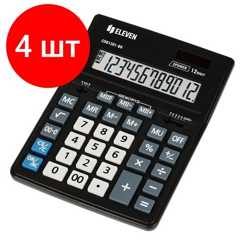 Комплект 4 шт, Калькулятор настольный Eleven Business Line CDB1201-BK, 12 разрядов, двойное питание, 155*205*35мм, черный
