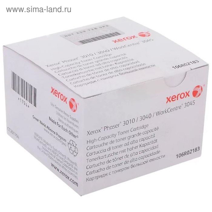 Тонер Картридж Xerox 106R02183 черный для Xerox Ph 3010/WC 3045B (2300стр.)