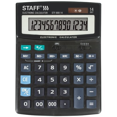 Калькулятор настольный STAFF STF-888-14 (200×150 мм), 14 разрядов, двойное питание, 250182