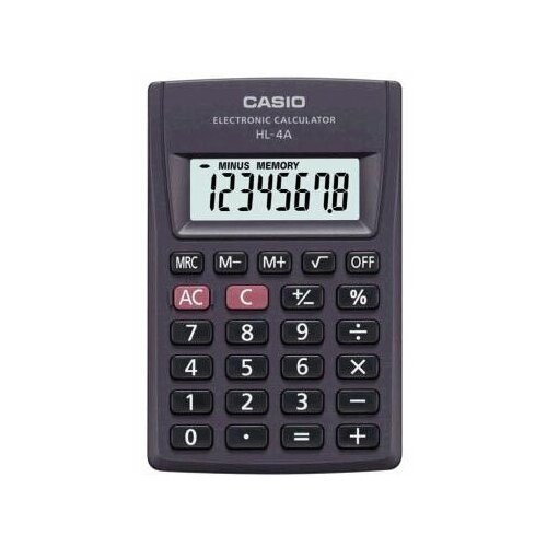 Калькулятор карманный Casio HL-4A-W-EP черный 8-разрядный