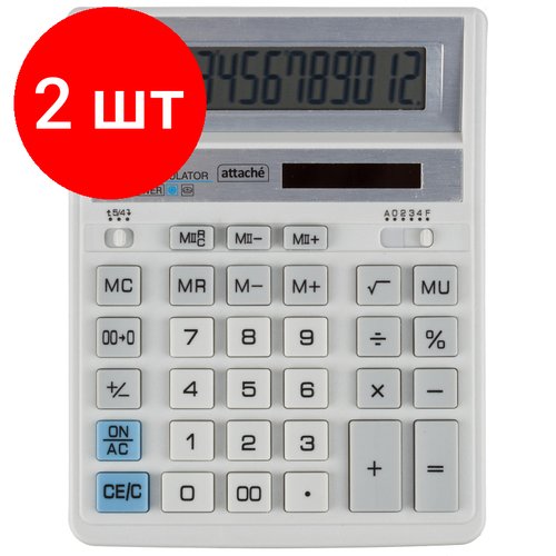 Комплект 2 штук, Калькулятор настольный полн/Р Attache AF-888.12р, дв. пит,204x158мм, белый