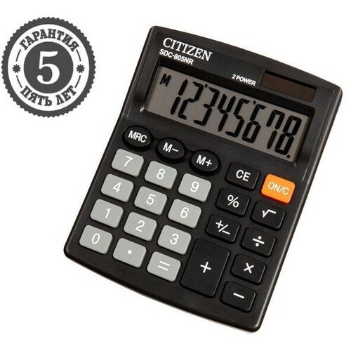 Citizen Калькулятор настольный Citizen 'SDC-805NR', 8-разрядный, 105 х 120 х 21 мм, двойное питание, компактный, чёрный