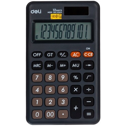 Калькулятор настольн. компакт. Deli EM120.12р, дв. пит, 118x70мм, темно-серый