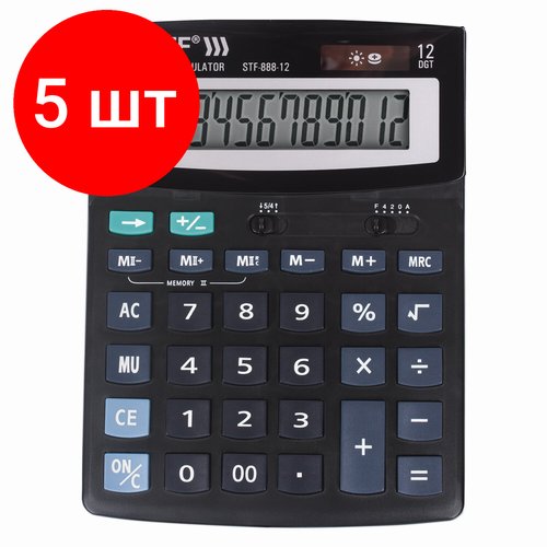Комплект 5 шт, Калькулятор настольный STAFF STF-888-12 (200х150 мм), 12 разрядов, двойное питание, 250149