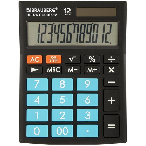 Калькулятор настольный BRAUBERG ULTRA COLOR-12-BKBU (192x143 мм), 12 разрядов, двойное питание, черно-голубой, 250497 В комплекте: 1шт.