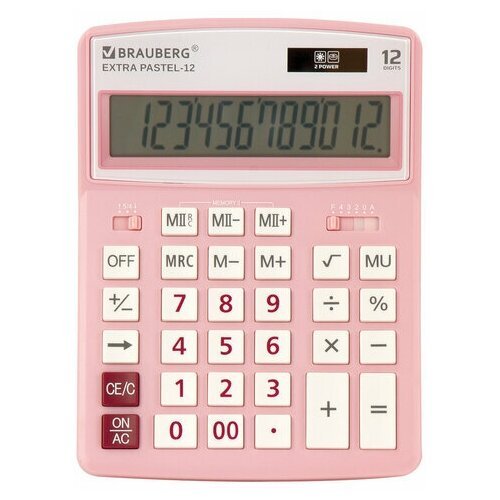 Калькулятор настольный Brauberg Extra Pastel-12-PK (12-разрядный) розовый (250487), 20шт.