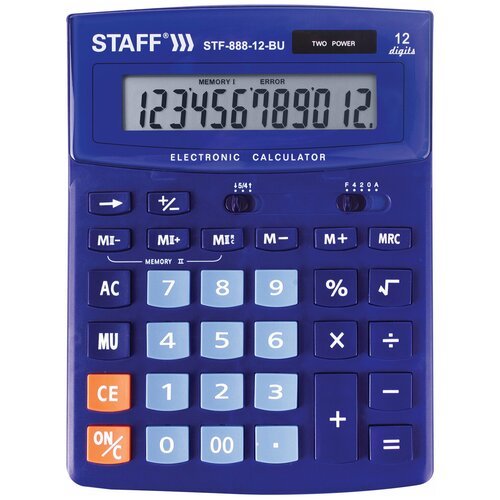 Калькулятор настольный STAFF STF-888-12-BU (200х150мм) 12 разрядов, двойное питание, синий, 250455