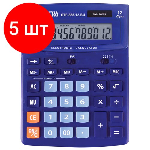 Комплект 5 шт, Калькулятор настольный STAFF STF-888-12-BU (200х150 мм) 12 разрядов, двойное питание, синий, 250455