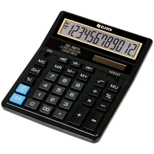 Калькулятор Eleven настольный, 12 разрядов, двойное питание, 158х203х31 мм, черный (SDC-888TII)