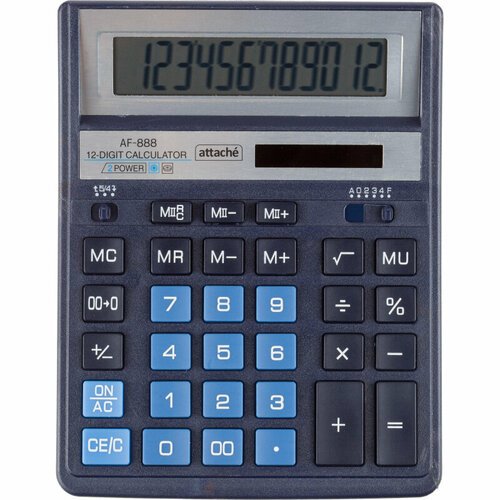 Калькулятор настольный полн. Attache AF-888,12р, дв. пит,204x158мм, темно-син