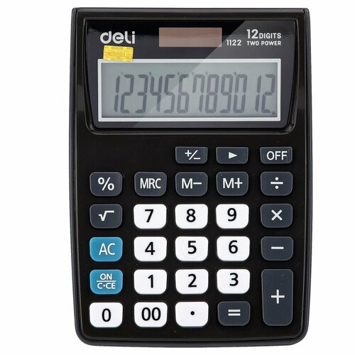 Калькулятор карманный Deli E1122, 12раз, LCD-дисплей, дв. питание, серый