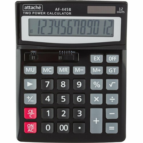 Калькулятор настольный полноразмерный Attache AF-445B,12р, дв. пит, черный