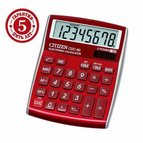 Калькулятор настольный 'CDC-80RDWB', 8-разрядный, 108 х 135 х 24 мм, двойное питание, красный
