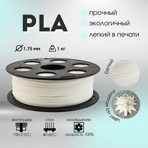 PLA пруток BestFilament 1.75 мм, 1 кг, 1 л, белый, 1.75 мм