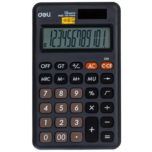 Калькулятор карманный Deli EM120.12-р, дв. пит, 118x70мм, темно-серый