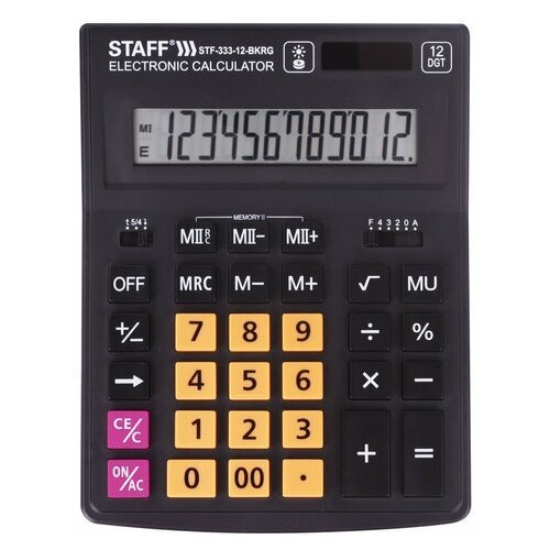 Калькулятор настольный STAFF PLUS STF-333-BKRG (200x154 мм) 12 разрядов черно-оранжевый, 1 шт