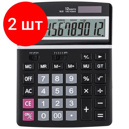 Комплект 2 штук, Калькулятор настольный полноразм. Deli E1631, 12-р, дв. пит, 195x148мм, черн