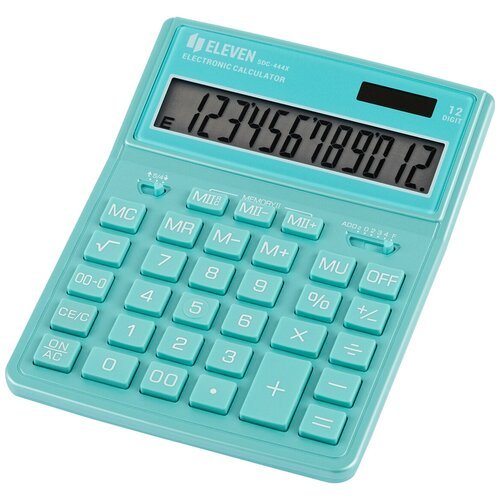 Калькулятор настольный Eleven SDC-444X-GN (12-разрядный) двойное питание, бирюзовый (SDC-444X-GN)