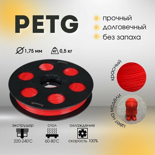 PETG пруток BestFilament 1.75 мм, 0.5 кг, 0.9 л, красный, 1.75 мм