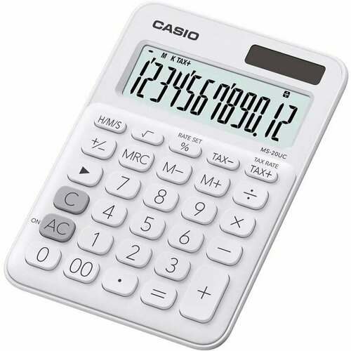 Калькулятор Casio MS-20UC-WE-W-EC/Компактный настольный калькулятор с большим 12-разрядным ЖК-дисплеем