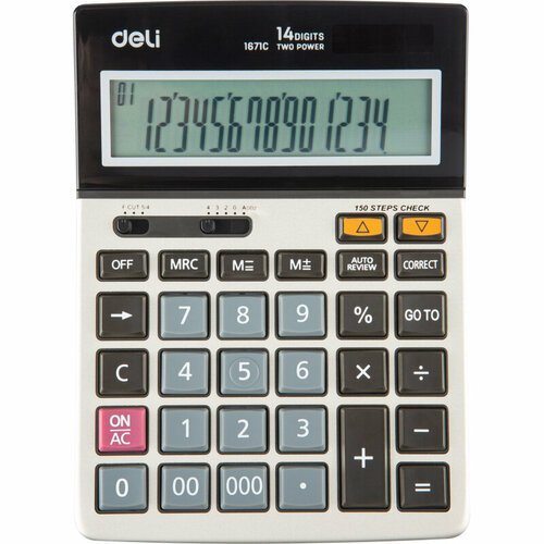 Калькулятор настольный комп. Deli E1671C,14-р, дв. пит,185x135мм, мет, серебр