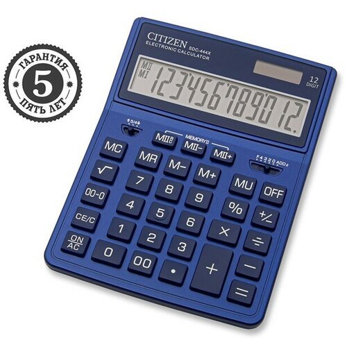 Калькулятор настольный Citizen 'SDC-444XRNVE', 12-разрядный, 155 х 204 х 33 мм, двойное питание, темно-синий