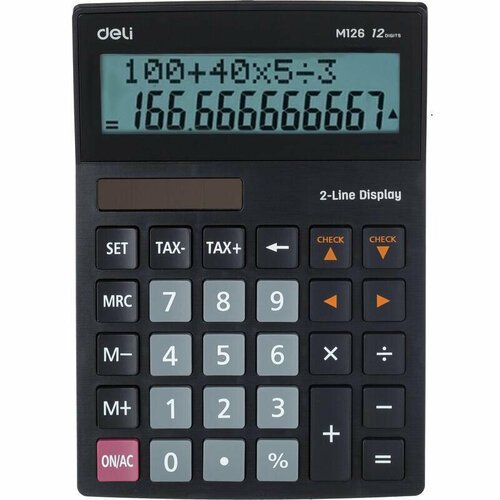Калькулятор настольный полноразм Deli EM126,12разр, двухстроч, двойн. пит, чер