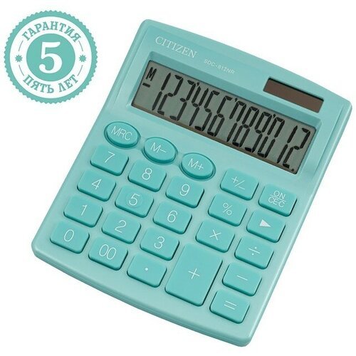 Калькулятор настольный Citizen 'SDC-812NR', 12-разрядный, 124 х 102 х 25 мм, двойное питание, бирюзовый