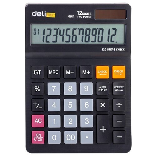 Калькулятор настольный полноразм. Deli EM01420, 12-р, дв. пит, 180х126мм, чер