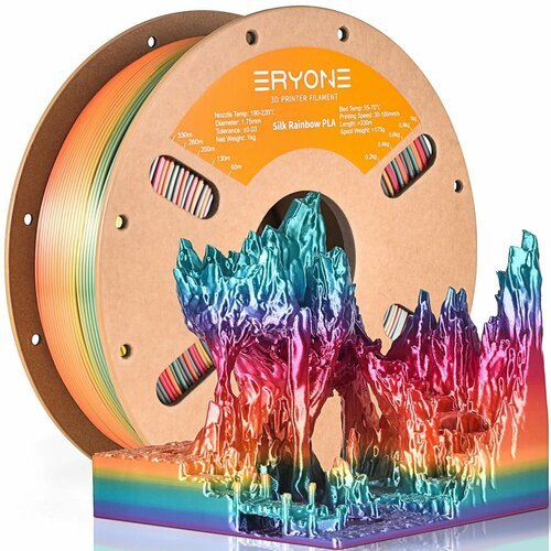 Филамент ERYONE Rainbow Waterfall PLA 1,75 мм 1 кг / пластик для 3D принтера / Радужный металлик